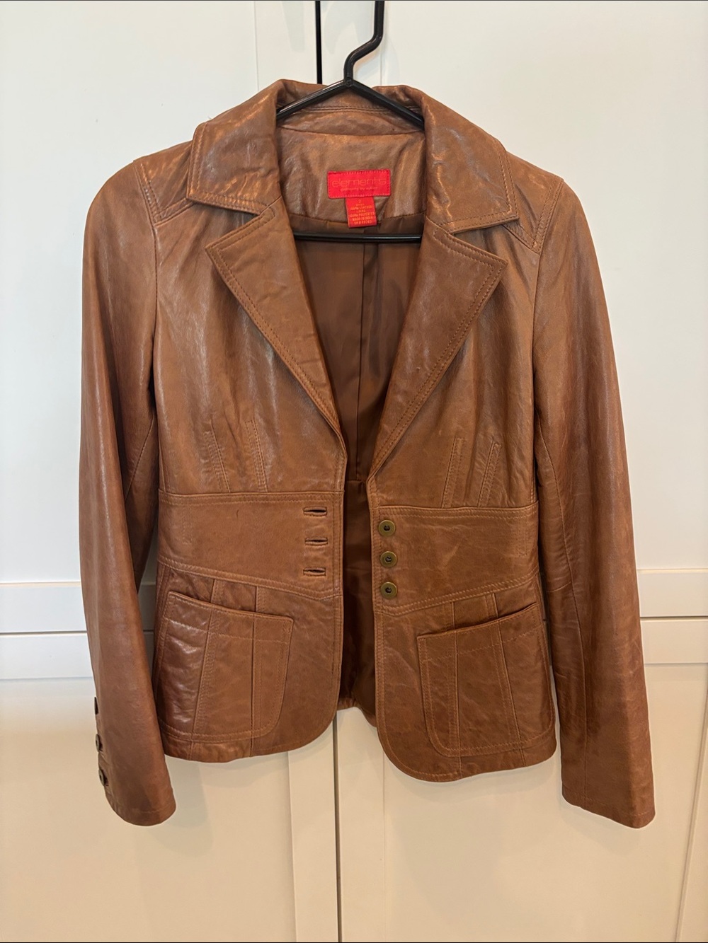 Women's Brown Leather Blazer Jacket